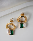 Emerald Pearl Charm Earrings