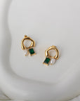 Emerald Pearl Charm Earrings