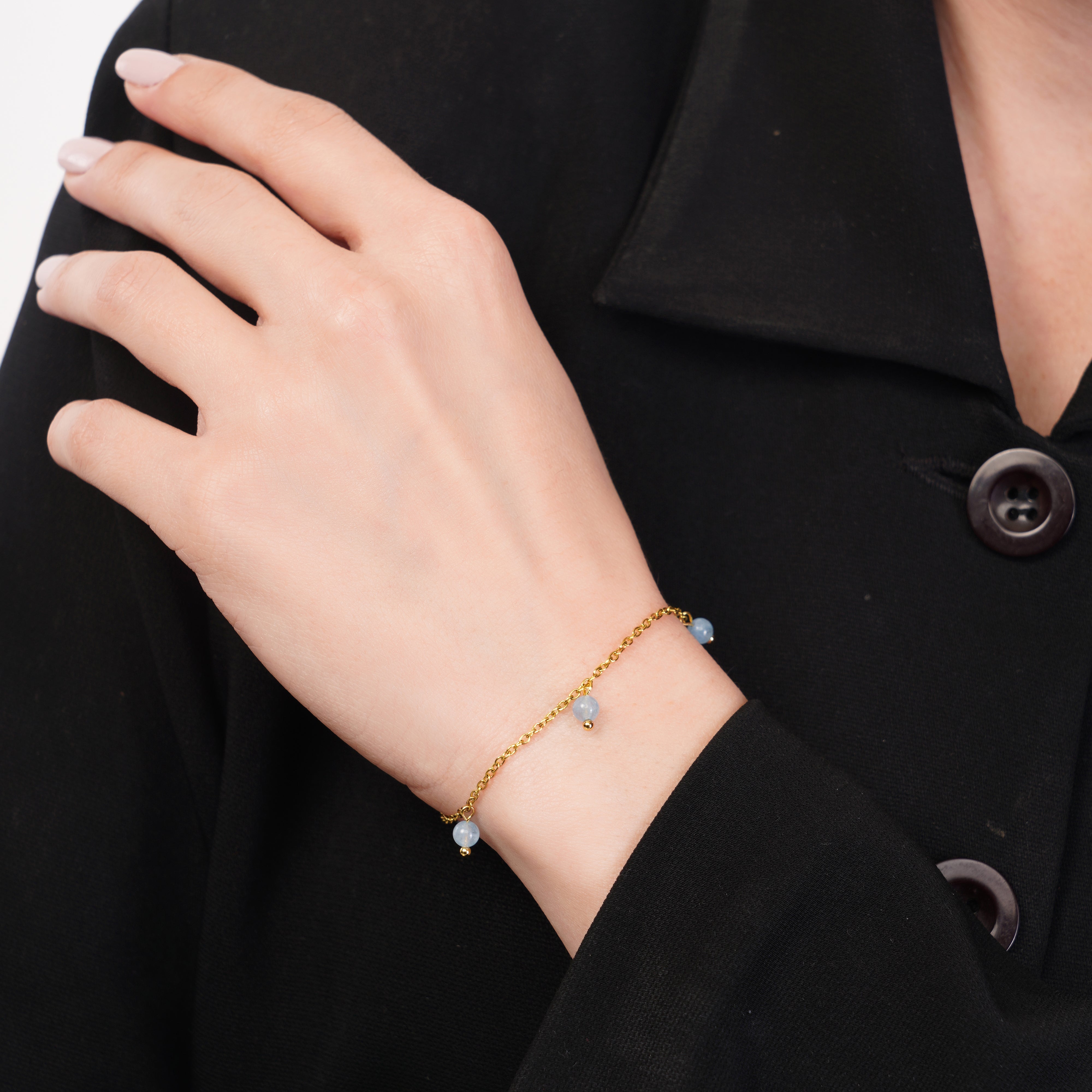 Blue Bead Gold Bracelet