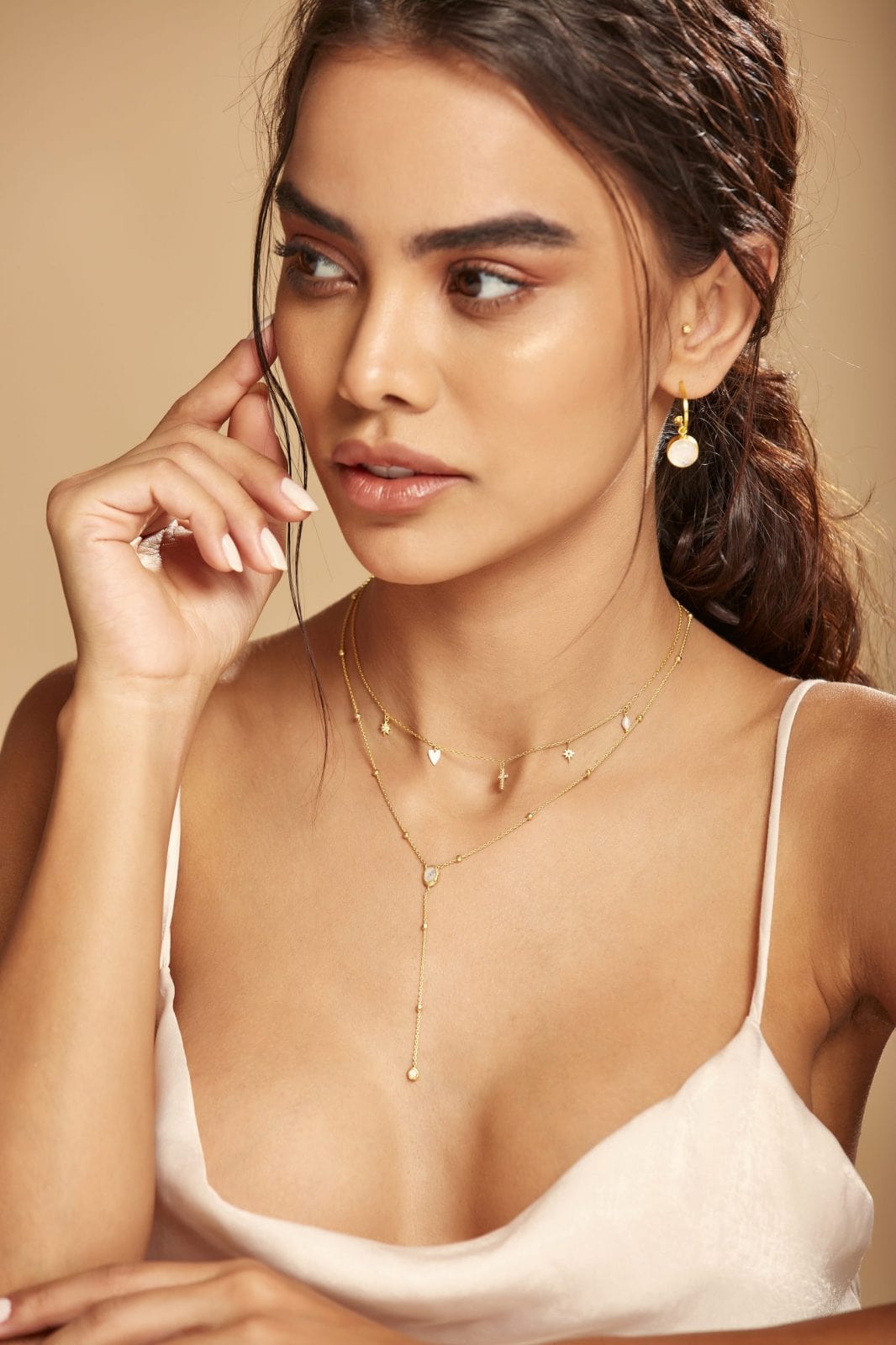 Long Layered Moonstone Necklace,Boho Necklace,Celestial Necklace, Nature-inspired Necklace.